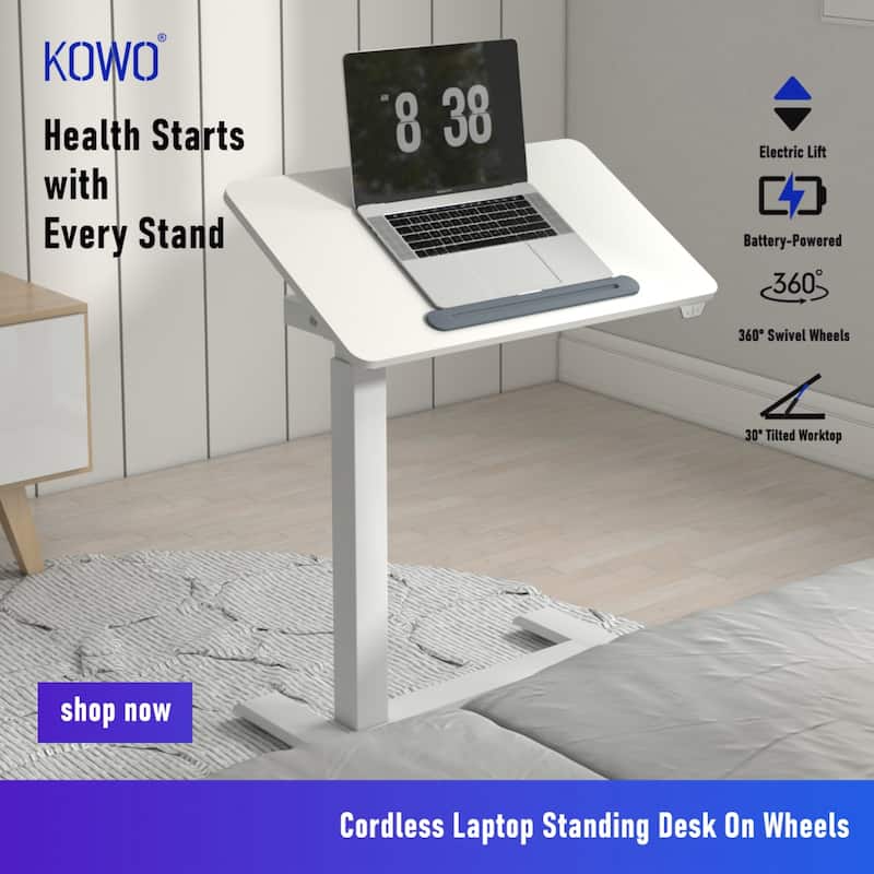 KOWO Electric Height Adjustable Side Table Soft Touch Bedside End Table with Quiet Motor, Modern Nightstand for Home & Office