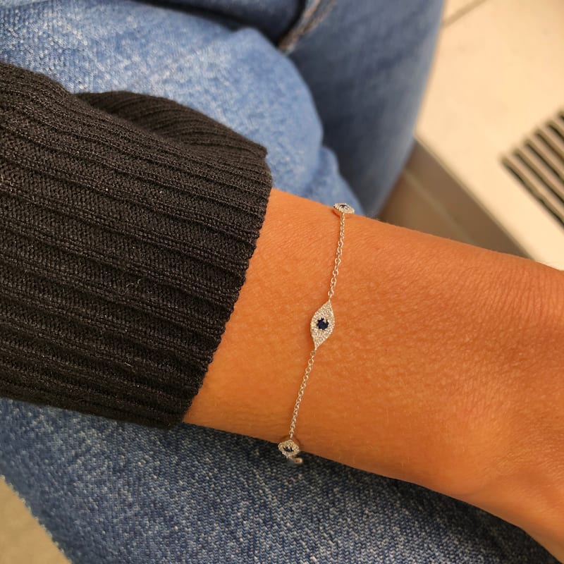 Joelle Collection Evil Eye Diamond Bracelet - Blue Sapphire With 14K Gold Bracelet Elegant Gift Stackable Brcaelet