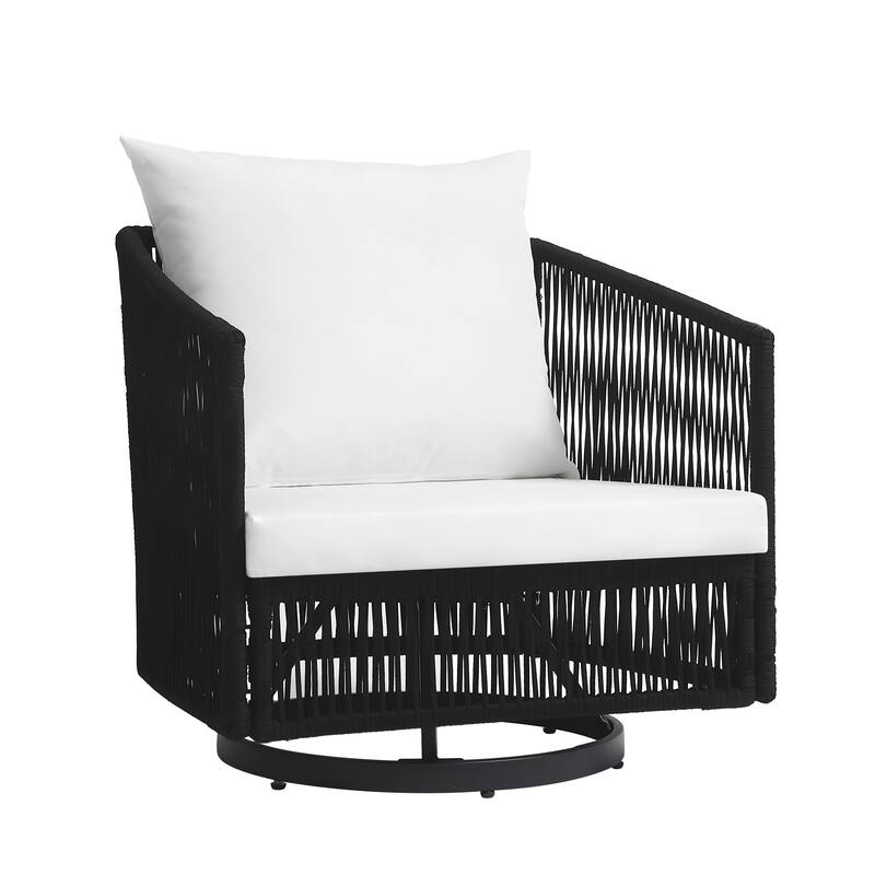 3-Piece Outdoor Rattan Swivel Lounge Chair Set Barrel Chairs for Backyard