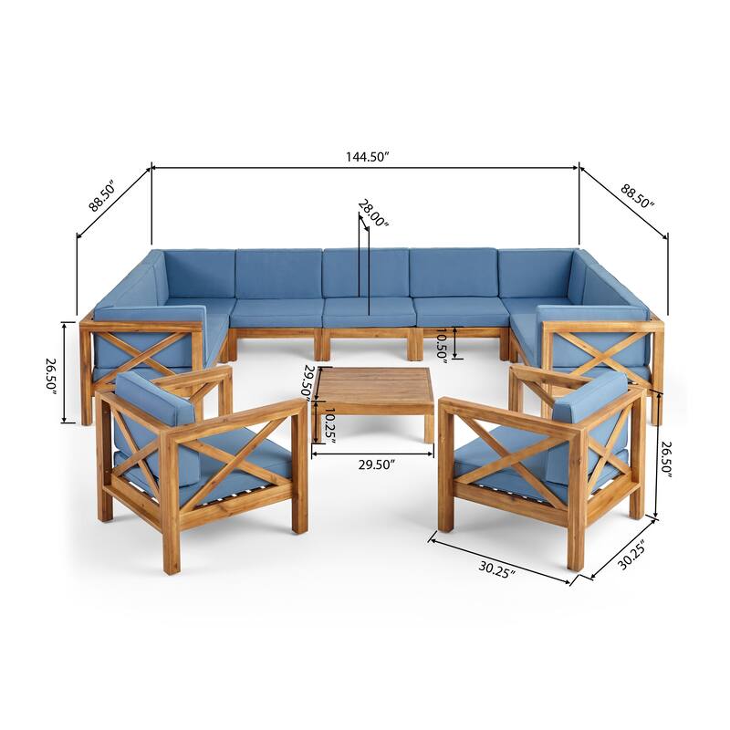 Brava Outdoor 11 Seater Acacia Wood Sectional Sofa and Club Chair Set by Christopher Knight Home
