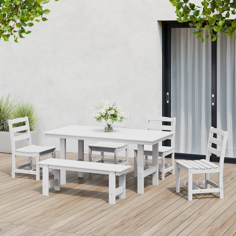 Polytrends Shoreside 6-Piece Side Chair Dining Set With Bench