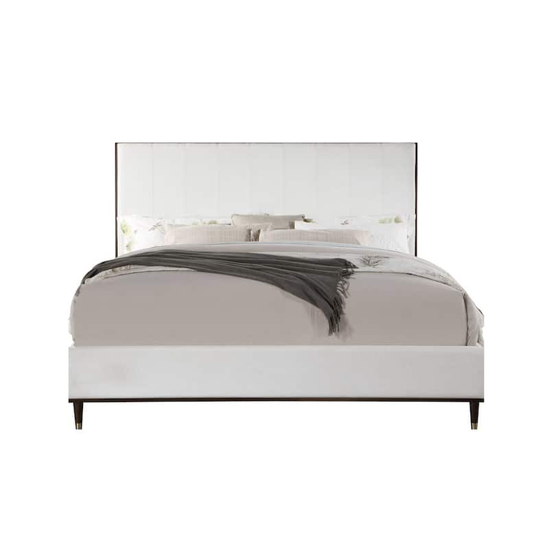 Upholstered Bed in White and Brown Finish