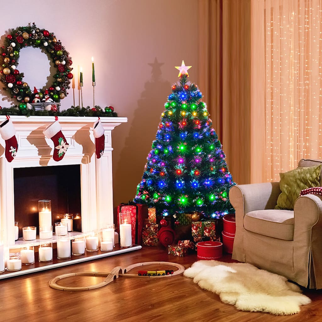 Gymax 5Ft Pre-lit Optical Fiber Christmas Tree w/ Colorful LED Lights - See Details