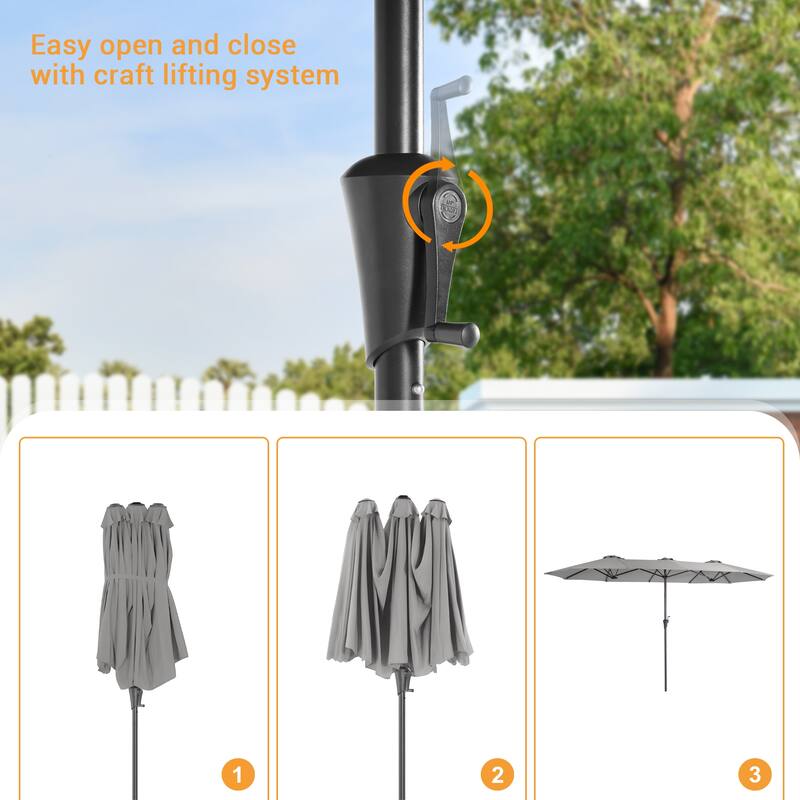 LIVOOSUN 13x7.2Ft Large Double-Sided Rectangular Outdoor Patio Market Umbrella with Crank, Solar Panel, Navy Blue