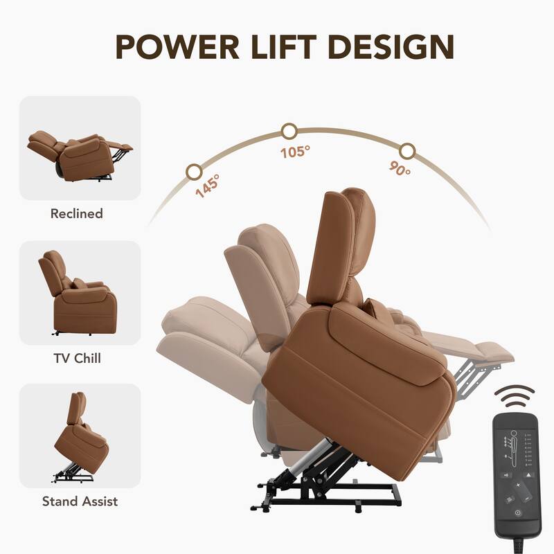 Spruce & Spring Leather Lift Recliner Chair for Elderly with Heat and Massage
