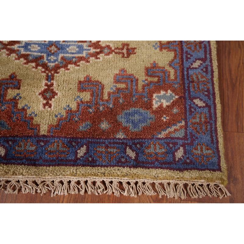 Geometric Green Viss Oriental Runner Rug Handmade Wool Carpet - 2'6"x 9'8"