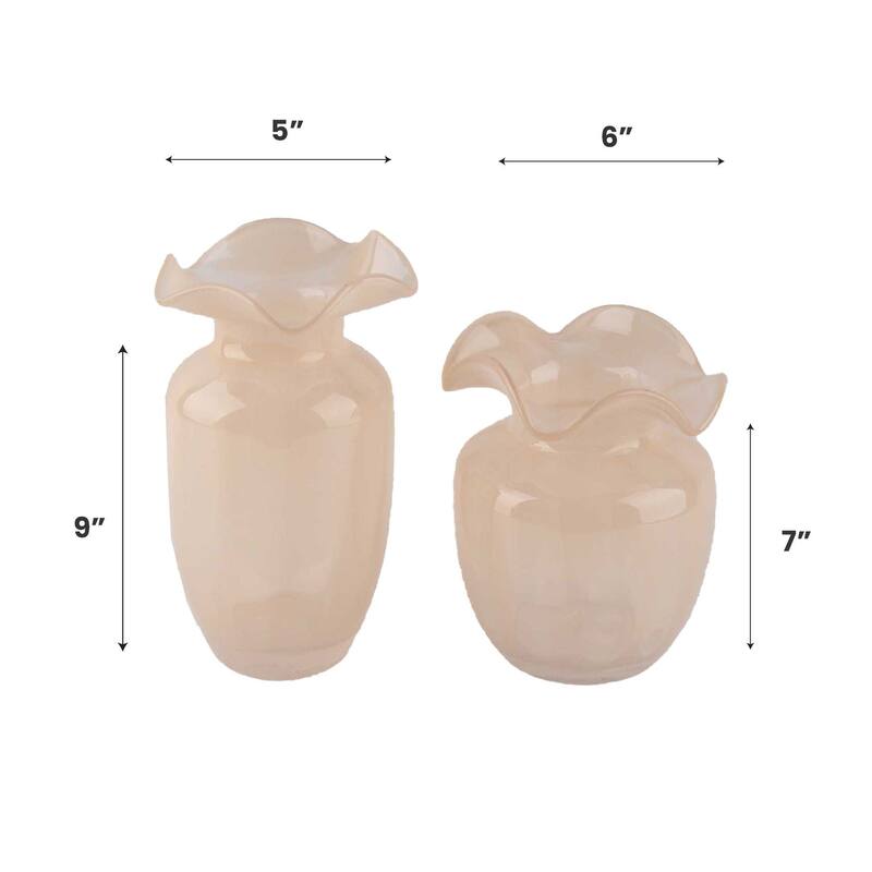 Fleurine Set of 2 Fluted Blooming Decorative Glass Flower Table Vases