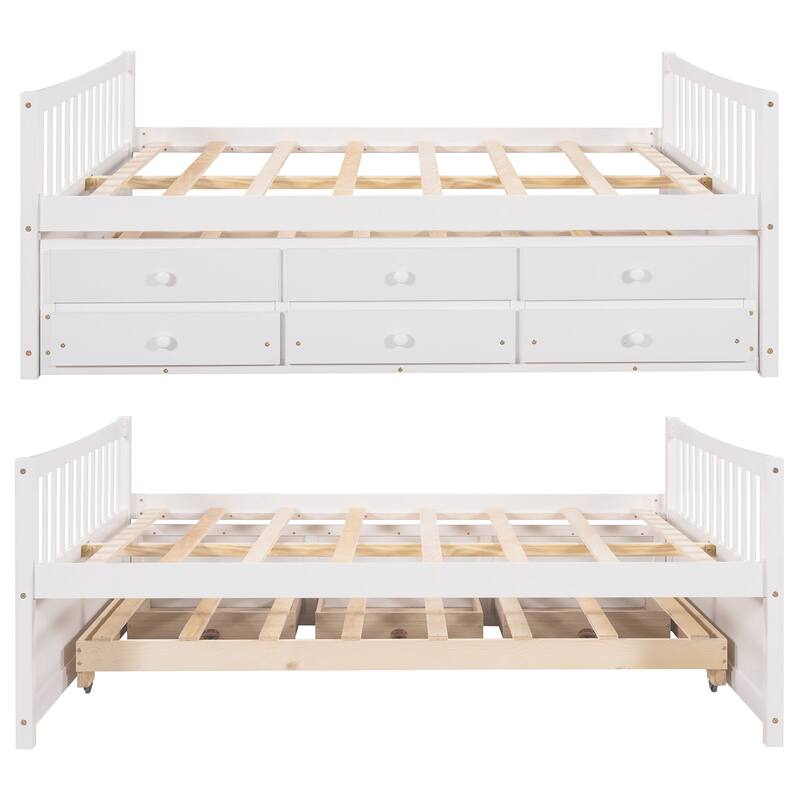 Minimalist Wooden Daybed with a Trundle and Three Underbed Drawers