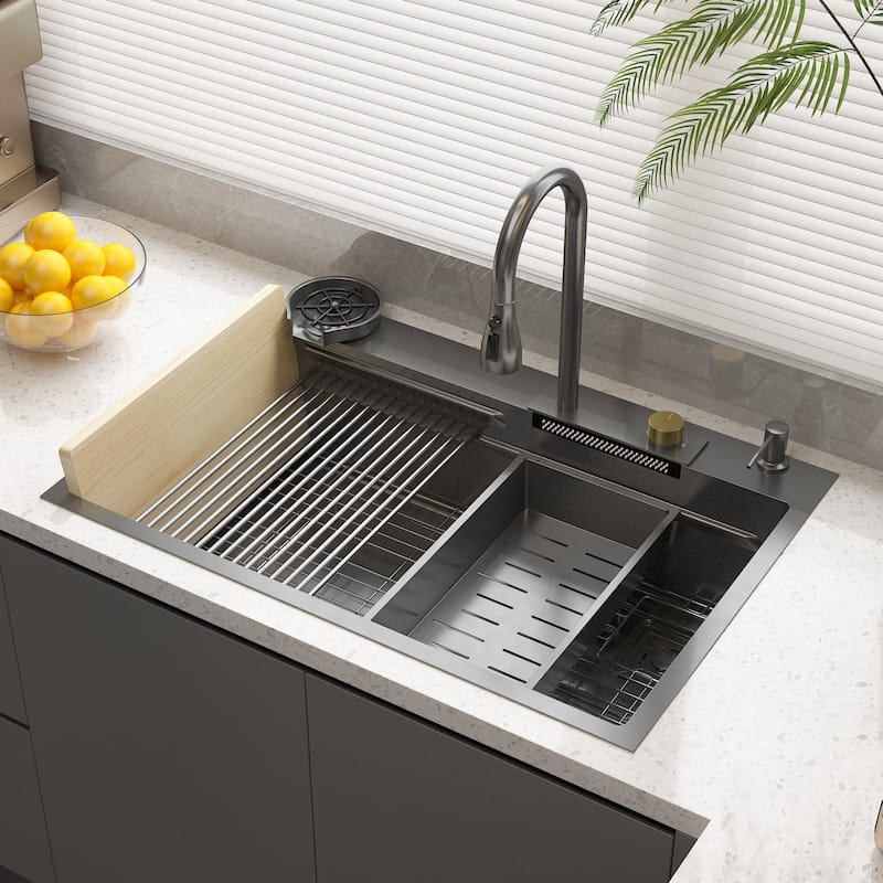 Single Bowl Kitchen Workstation Sink w/Accessories Kit 9 Accessories