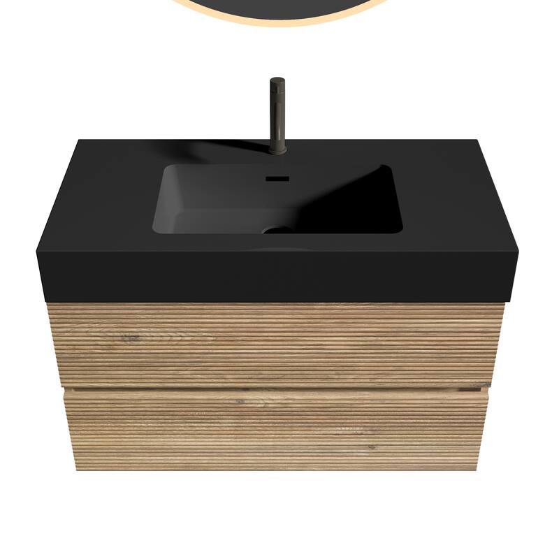 GDFStudio - Grace Wall-Mounted Bathroom Vanity with Engineered Quartz Sink & Soft Close Drawers, without Drainage and Faucet