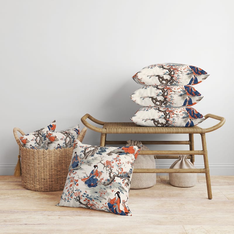 Imperial Palace Garden Faux Suede Reversible Throw Pillow Blue and Orange