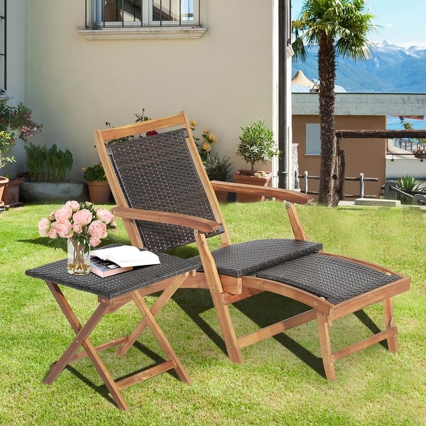 Costway 2PCS Patio Rattan Folding Lounge Chair Table Acacia Wood - See  Details - Bed Bath \u0026 Beyond - 36798830