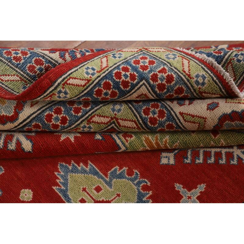 Geometric Red Kazak Oriental Area Rug Handmade Wool Carpet - 6'8" x 9'9"