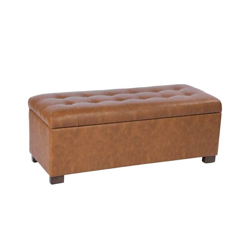 Porch & Den Camero Tufted Storage Bench - Carmel Faux Leather