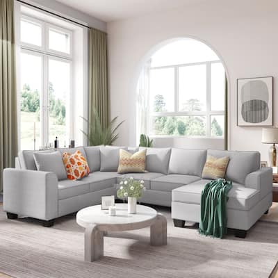 110*86" Sectional Sofa Upholstered Modern English Arm Classic U-shaped Sofa 3 Pillows Included