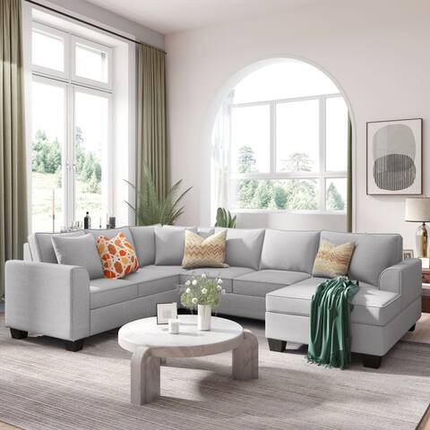 110*86" Sectional Sofa Upholstered Modern English Arm Classic U-shaped Sofa 3 Pillows Included