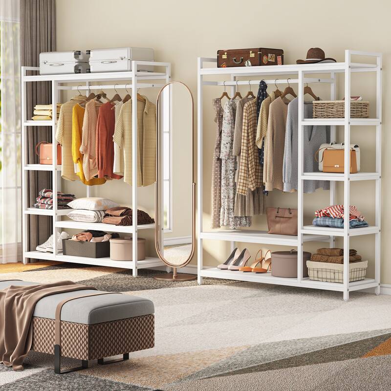 79 inche tall Freestanding Clothes Closet, Garment Rack with Shelves and Hanging rod clothing closet