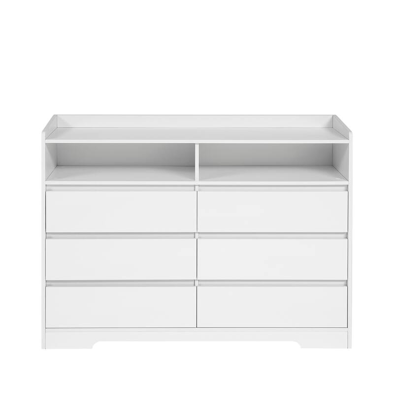 6 Drawer Dresser,White Dresser for Bedroom with LED Lights,Modern Dressers & Chests of Drawers with Sturdy Frame for Living Room