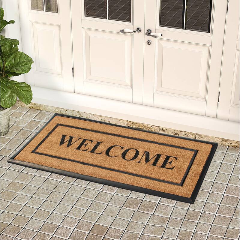 A1HC- Designer Hand-Crafted Rubber & Coir Frame Molded Double Door Mat, Perfect and more functional size