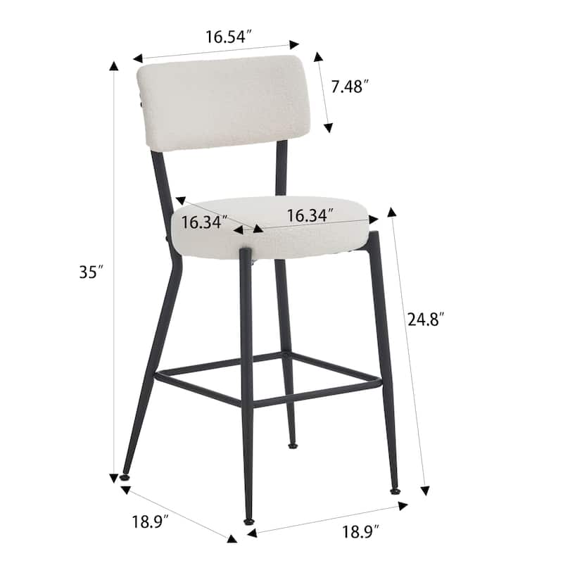 Set of 4 Modern Teddy Fabric Upholstered Bar Stools, Metal Base High Stool Suitable for Kitchen, Dining and Living Room