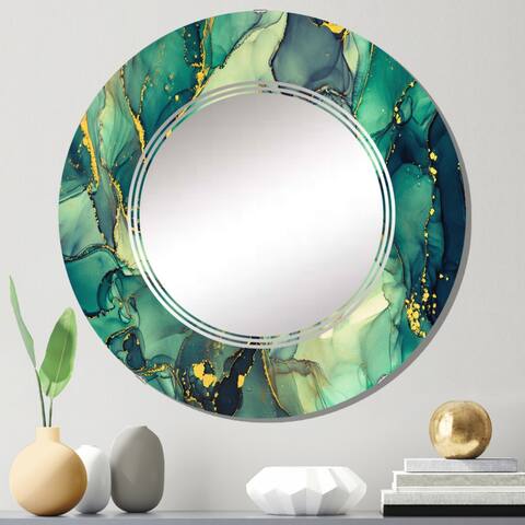 Designart 'Green Luxury Abstract Fluid Art IV' Printed Modern Wall Mirror