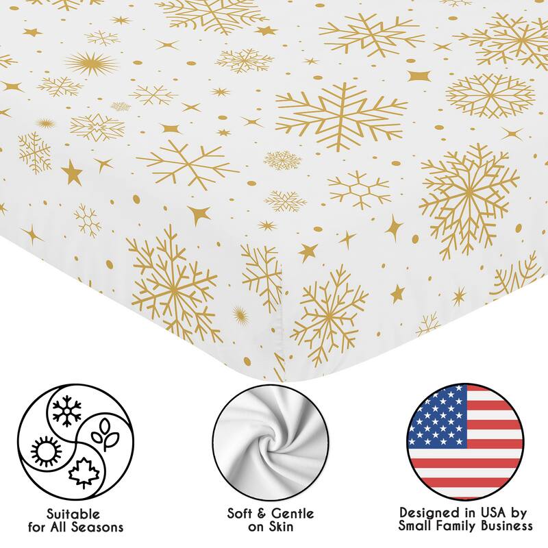Sweet Jojo Designs Christmas Holiday Boy, Girl, Unisex/Gender Neutral Fitted Crib Sheet - Xmas Snowflakes for Festive Christmas