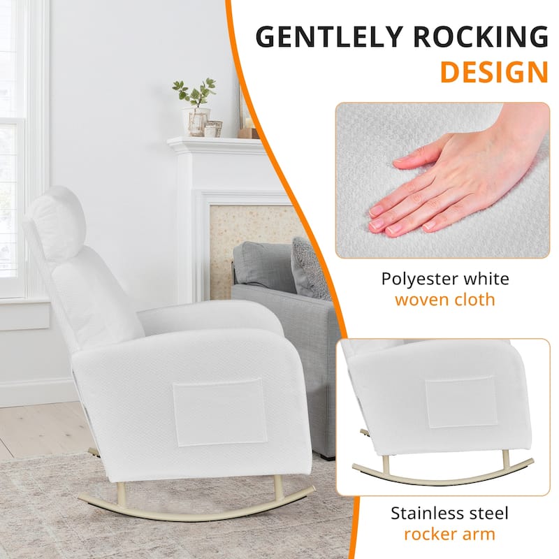 Chenille Nursery Armchair Rocking Chair Set of 1 with Metal Legs with Side Pocket for Living Room