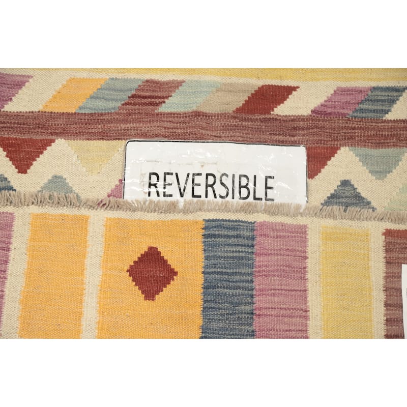 Hand Woven Oriental 100% Wool Carpet Southwestern Geometric Multi-Colored Kilim Runner Rug - 8' 0'' X 2' 1''