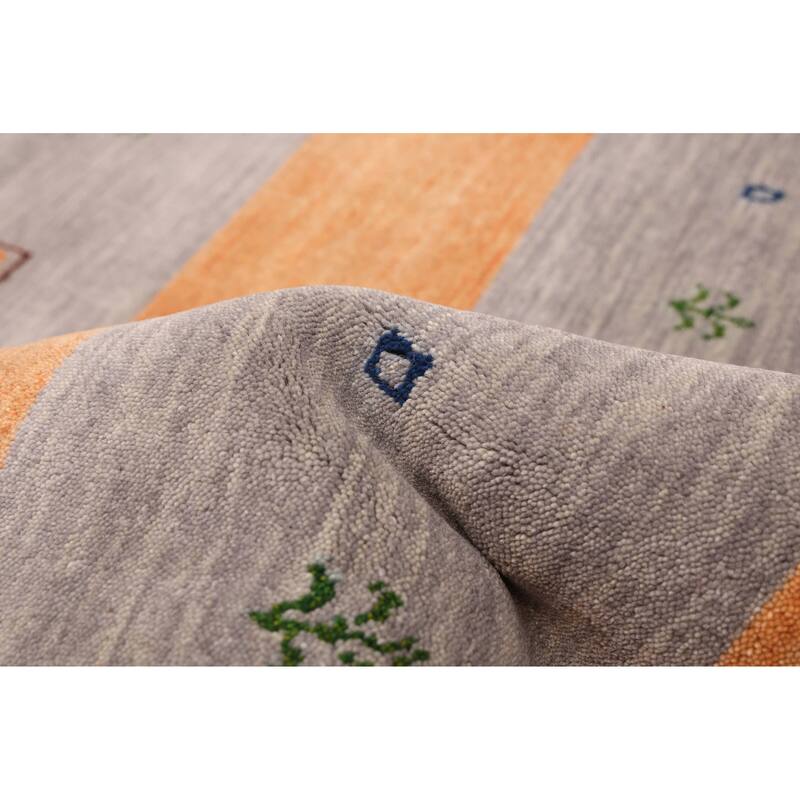 ECARPETGALLERY Hand Loomed Kashkuli Gabbeh Grey, Orange Wool Rug - 6'9 x 9'10