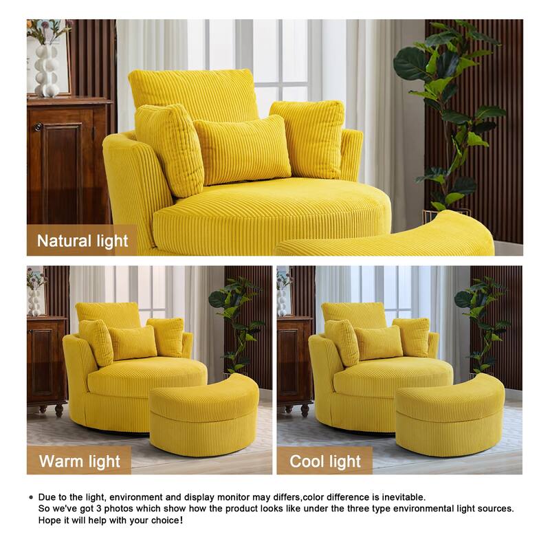 41" W Oversized Accent Barrel Swivel Chair with Moon Storage Ottoman