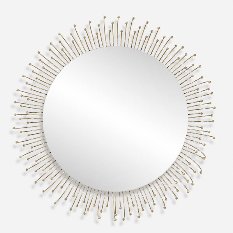Floral Framed Round Wall Mirror - 31" - Gold Plated