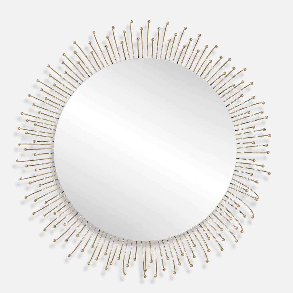 Floral Framed Round Wall Mirror - 31" - Gold Plated