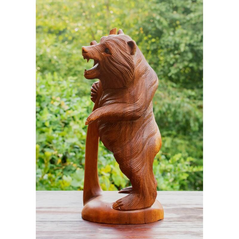 12" Wooden Hand Carved Standing Bear Statue Handcrafted Handmade Figurine Sculpture Lodge Cabin Outdoor Indoor Decor