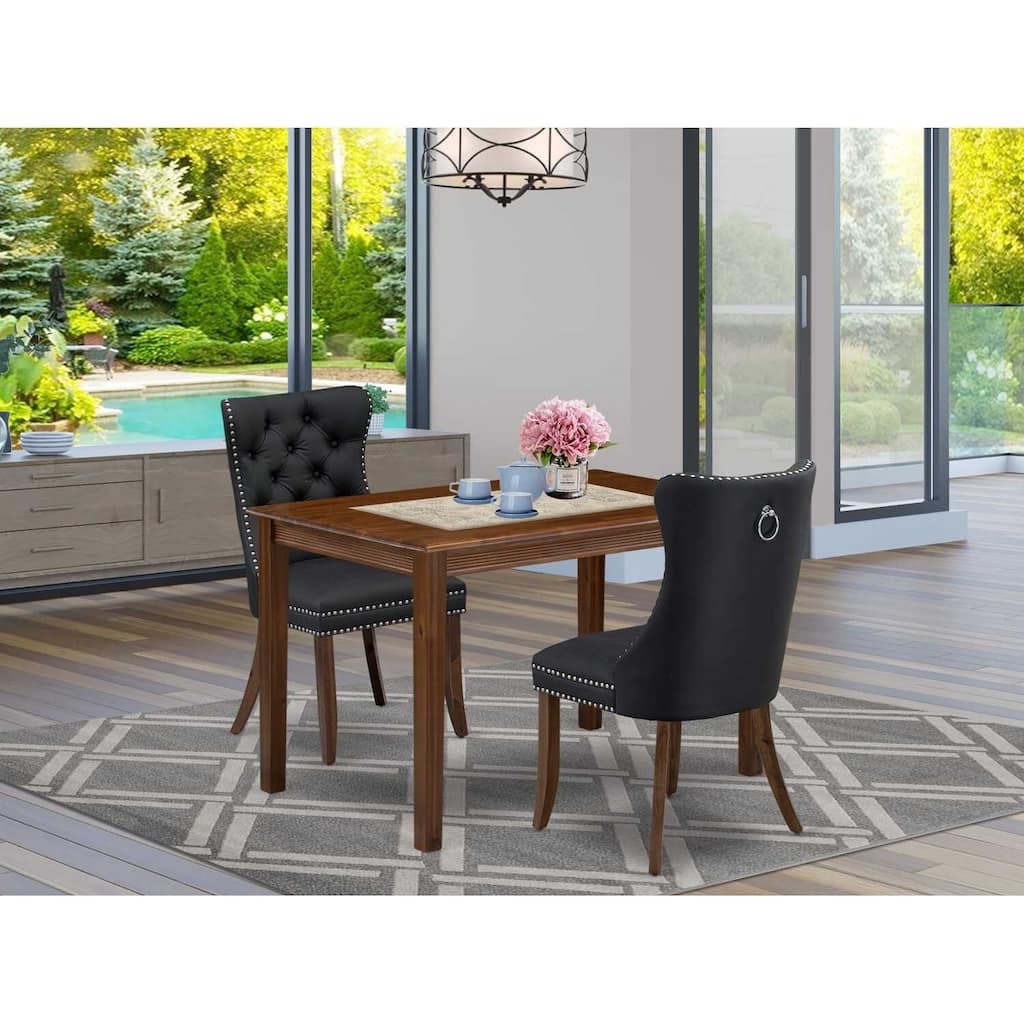 3-Piece Antique Walnut Finish Rectangular Solid Wood Top Dining Table Set