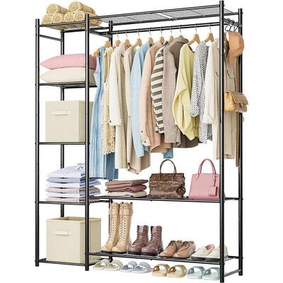 Portable Clothes Rack with 4 Tiers Shelves,Black