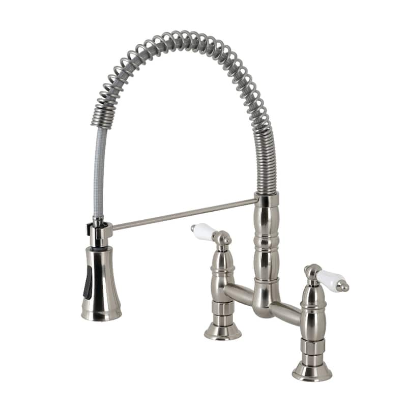 Kingston Brass Heritage Two-Handle Deck-Mount Pull-Down Sprayer Kitchen Faucet - Brushed Nickel