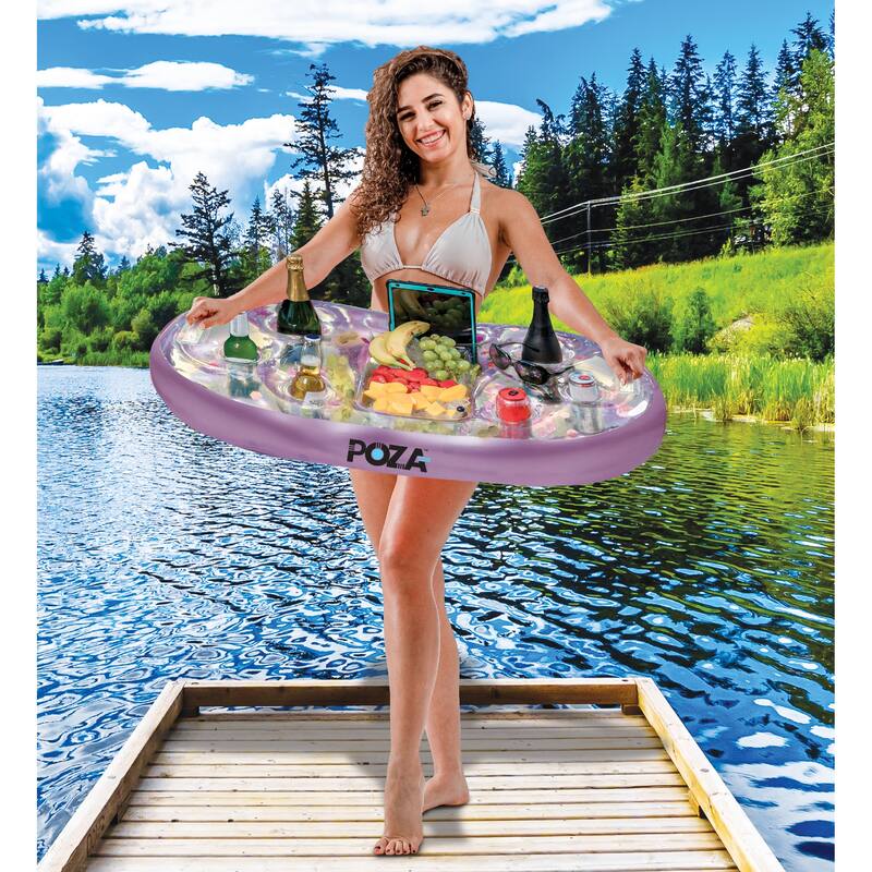 POZA Inflatable Purple Gold Floating Cooler Filled w/ Sparkly Confetti - 39×23 Inch