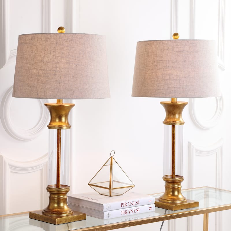 Stevens 32" Metal/Glass LED Table Lamp, Bronze (Set of 2) by JONATHAN Y - Gold/Clear