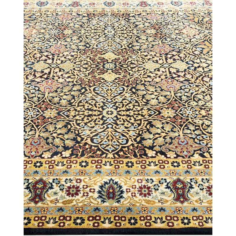 Overton Hand Knotted Wool Traditional Oriental Black Area Rug - 6' x 9'