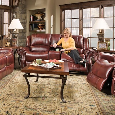 Hanover Aspen 100% Genuine Leather Double-Reclining Gliding Console Loveseat, Oxblood