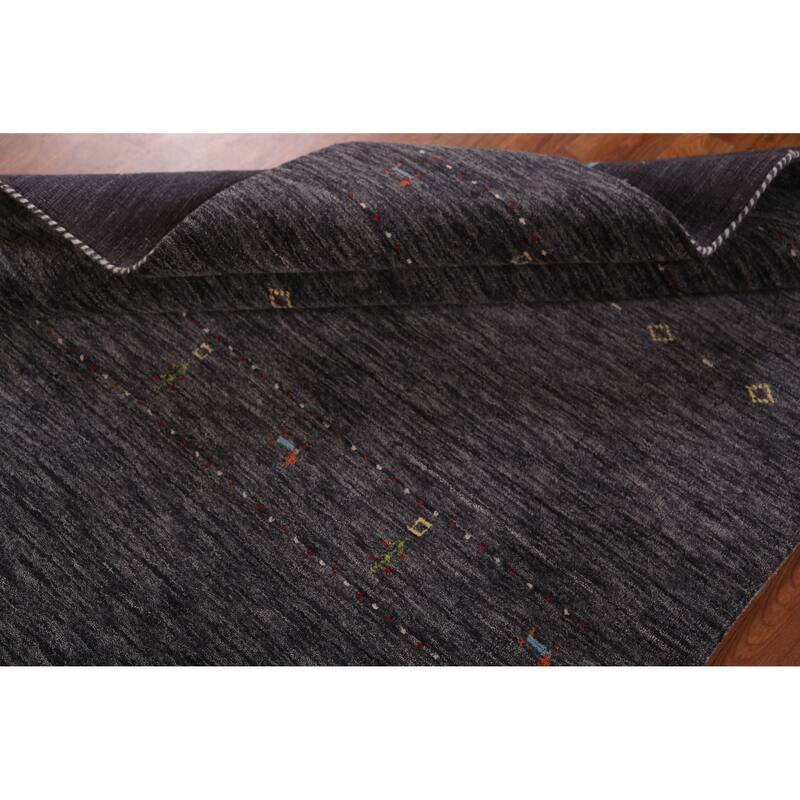 Hand Knotted Oriental 100% Wool Carpet Tribal Animal Pictorial Greys & Charcoal Gabbeh Area Rug - 7' 10'' X 5' 0''
