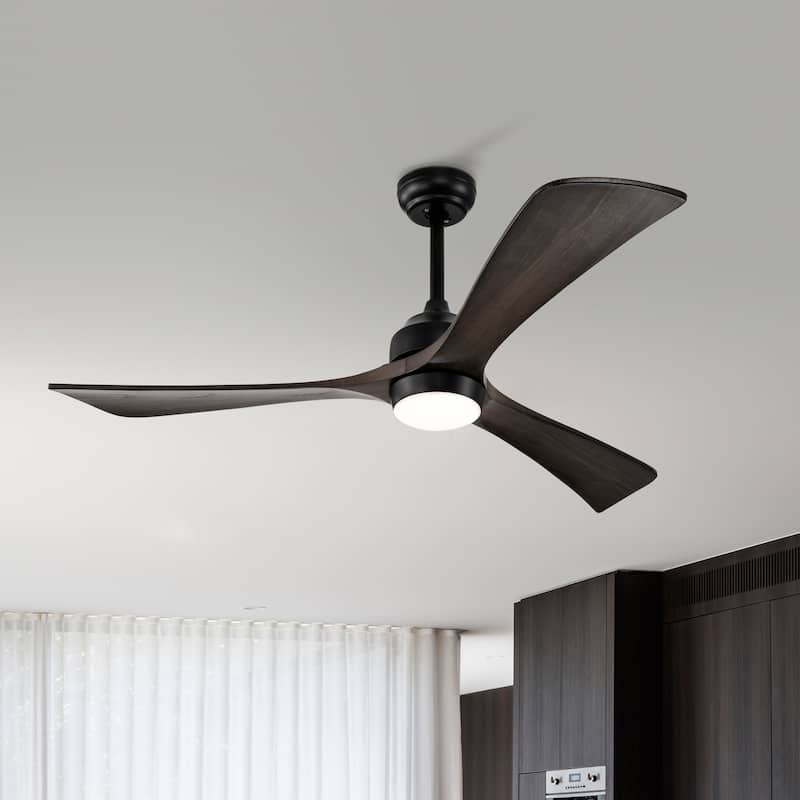 52 in. Smart Indoor Ceiling Fan with Integrated LED with 3 Wood Blade and Remote Control - Matte Black