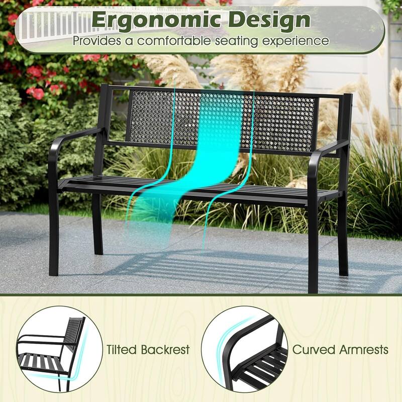 Metal Outdoor Bench 660lbs Garden Bench Heavy-Duty Loveseat