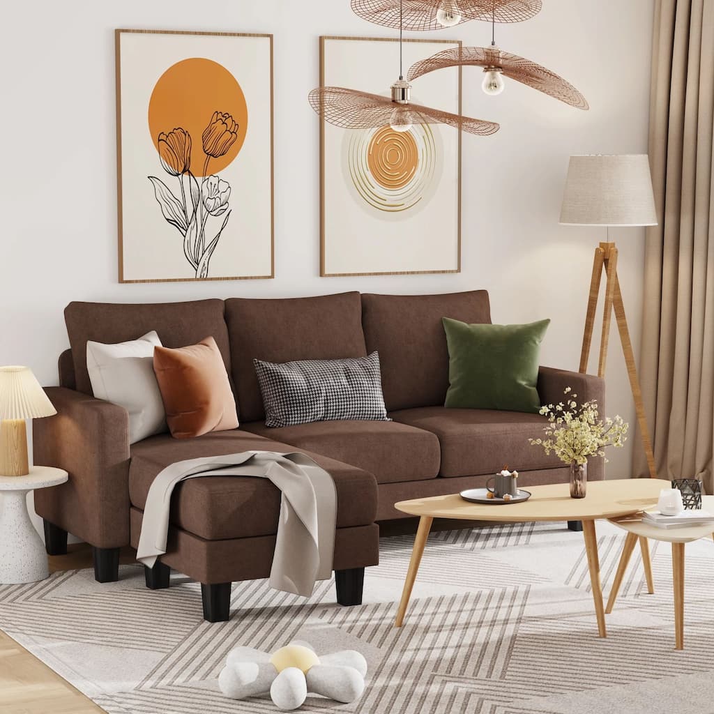 Furniwell Convertible Sectional Sofa Modern Linen Fabric L-Shaped Couch