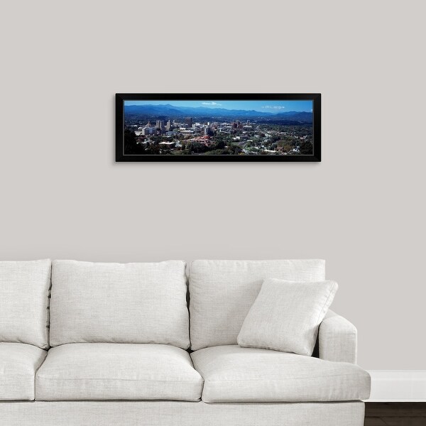 "Aerial view of a city, Asheville, Buncombe County, North Carolina" Black Framed Print