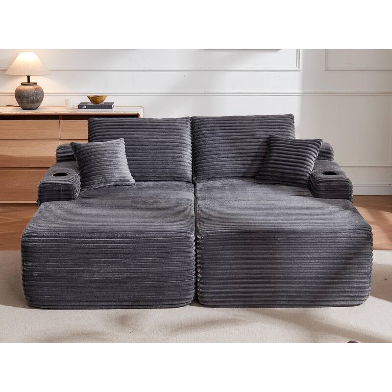 Oversized Boneless Double Chaise Lounge, Sectional Deep Seat Cloud Couch, Oversized Compressed Loveseat Sleeper Sofa