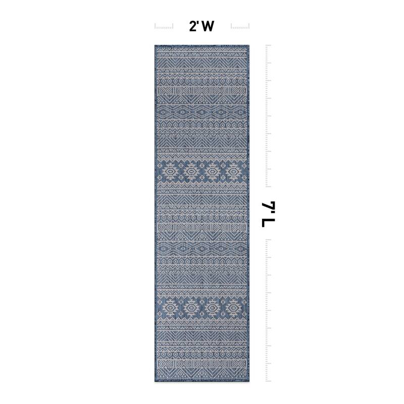World Rug Gallery Distressed Geometric Bohemian Textured Flat Weave Indoor/Outdoor Area Rug