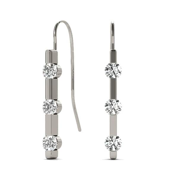3 Colors Sterling Silver CZ Three Stone Halo Crawler Climber Hook Earrings 