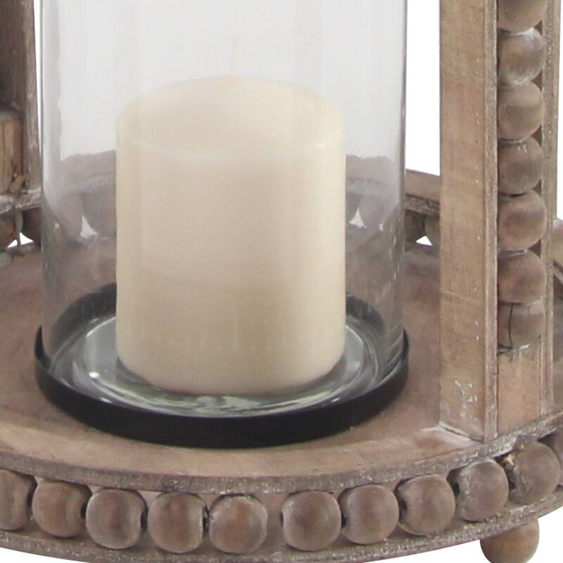 Brown Reclaimed Wood Beaded Decorative Indoor Outdoor Candle Lantern