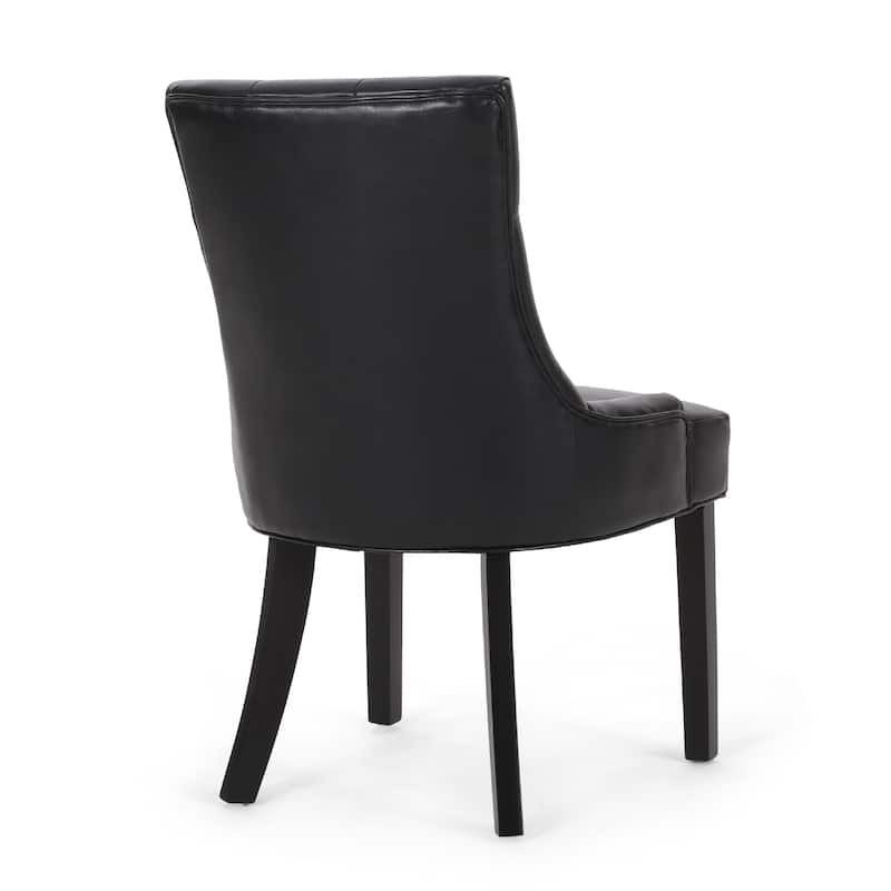 Chen Dining Chair Set of 2, Curved Black Diamond Tufted Faux Leather